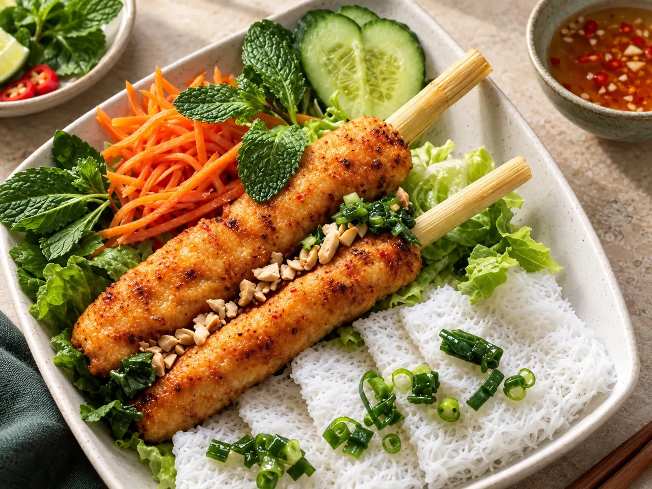 Rice Vermicelli Sheets with Sugarcane Shrimp