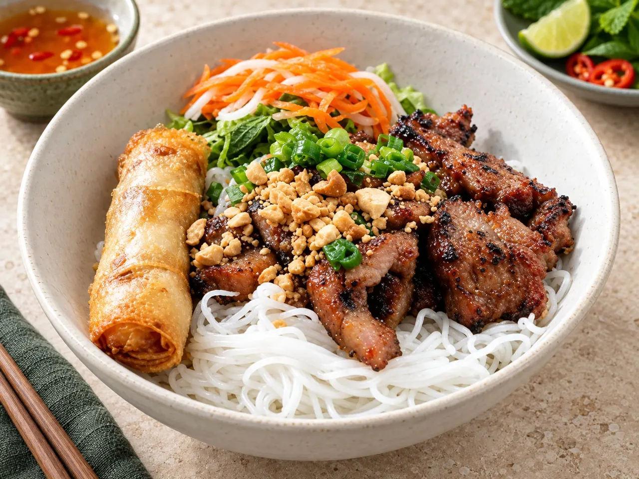 Grilled Pork Vermicelli with Spring Rolls